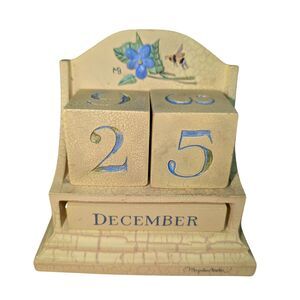 Vintage Hallmark Wooden Perpetual Block Calendar - Bee Floral - Yellow - Signed
